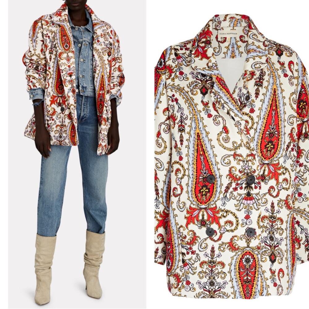 MARA HOFFMAN Levine Paisley Quilted Double Breasted Coat Size 2X
